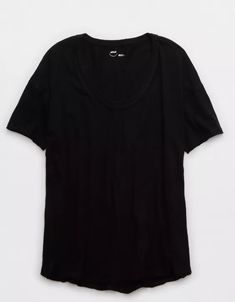 Aerie Voop Oversized Boyfriend T-Shirt Oversized Short Sleeve T-shirt For Layering, Relaxed Fit Graphic Tee With Scoop Neck, Trendy Relaxed Fit Scoop Neck T-shirt, Simple Everyday Scoop Neck T-shirt, Black Scoop Neck T-shirt For Everyday, Black Scoop Neck T-shirt, Boyfriend T Shirt, Pinterest Closet, Women's Jeans