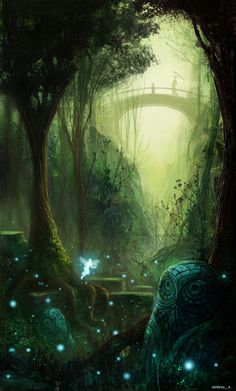 an image of a forest scene with fairy lights