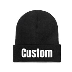 PRICES MAY VARY. 【Custom Beanie】Step 1, choose your hat color; Step 2, click the “Customize Now” button; Step 3, upload a personalized image/text/logo for your hat in the pop-up window; Step 4, add to cart. 【High quality polyester】This custom beanie hat is made of 99.9% high quality thickened polyester fabric, which is delicate to the touch, comfortable and elastic, breathable, fashionable hat, easy to carry, and keeps you warm from the cold. This thickened knit cap can fully show your individua Knitted Cap For Streetwear, Knitted Cap Style Hat For Streetwear, Classic Black Knitted Hat, Black Knitted Cap, Casual Black Mini Beanie Hat, Casual Black Mini Hats For Winter, Winter Flat Bill Hat, Black Winter Mini Cap, Black Knitted Hat With Curved Brim