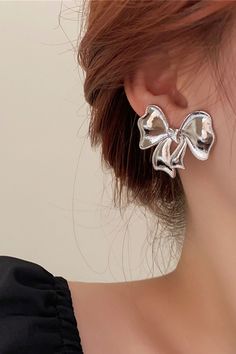 coquette aesthetic silver bow earrings, bowknot stud earrings, coquette girl accessories, aesthetic earrings Alloy Drop Clip-on Earrings As Gift, Gift Drop Clip-on Earrings Made Of Alloy, Trendy Alloy Earrings As Gift, Trendy Silver Clip-on Jewelry, Trendy Sterling Silver Clip-on Earrings For Gifts, Trendy Silver Alloy Earrings, Metal Clip-on Earrings With Plating For Gift, Metal Clip-on Earrings With Plating As Gift, Metal Plated Clip-on Earrings For Gifts