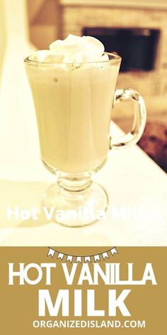 hot vanilla milkshake with whipped cream in a glass mug