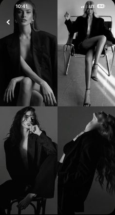 four photos of women in black and white