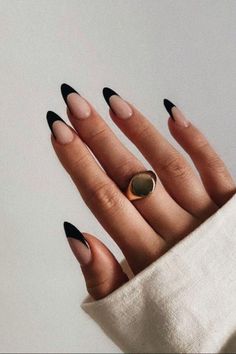 Black And White Nail, Black Almond Nails, French Tip Nail Designs, Black Acrylic Nails, Almond Nails Designs, Black Nail Designs, White Nail, Pink Nail, French Tip Nails