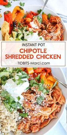 instant pot chipotle shredded chicken in a white bowl