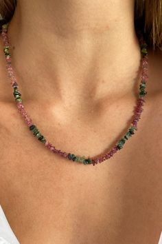 20" watermelon tourmaline chip necklace accents and elevates all donni. pieces perfectly. made in la Chips Necklace, Upcycled Tote, Watermelon Tourmaline Necklace, Chip Necklace, Pearl Anklet, Handmade Stuff, Fabric Boxes, Tourmaline Necklace, Tourmaline Stone