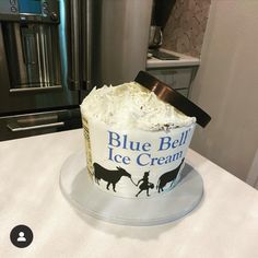 a blue bell ice cream cake sitting on top of a counter