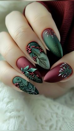 #christmas #flower #daisy #trends #snow #outfit #fashion #newyear #canva #energy #tiktok #motivation #gifts #cards #hohoho #holiday  #nailart #nails #naildesign #ongles #onglesgel #onglestendance #tırnak #tırnaksüsleme #tırnakfikirleri Octoberfest Nails, Creative Nail Designs Unique, Pine Tree Nails, Nail Art Inspiration Creative, Folklore Nails, Party Nails Designs, Christmas Naildesign, Christmas Nails Inspiration, Mint Green Nails