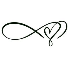 the word love is written in black ink on a white background with an infinite heart