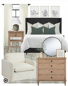 the bedroom is decorated in neutral tones