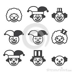 clowns faces with different expressions in black and white stock photo - image 459784