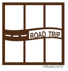 the road trip logo is brown and white