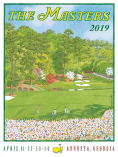 an advertisement for the masters golf tournament in august, with many people on the course