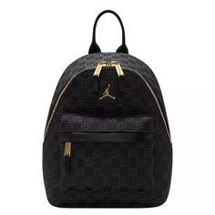 Jordan Monogram Mini Backpack-Black/Gold View 1 Jordan Mini Backpack, All Jordans, Monogram Backpack, Air Shoes, Mini Mochila, Woven Pattern, Hot Sneakers, Designer Backpacks