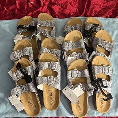 Glitter Sandal Lot Of 6 Total Of Six Pairs 3 Size 7 1 Size 8 2 Size 9 Beaded Flip Flops, Sequin Sandals, Cork Footbed Sandals, Sparkle Sandals, Shoes Glitter, Two Strap Sandals, Spring Sandals, Floral Sandals, Glitter Sandals