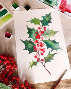 an image of a christmas card with holly