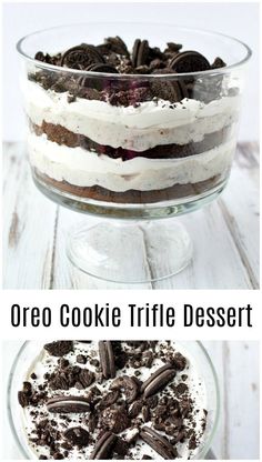 oreo cookie trifle dessert in a glass bowl