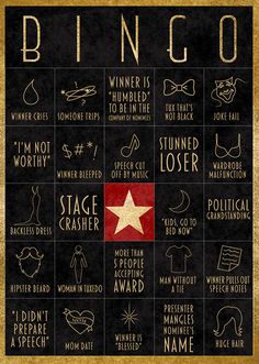 a black and gold poster with different types of things to see in the movie bingo