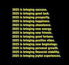 a black background with yellow text that reads 2055 is bringing good luck, 2055 is bringing prosperity, 2055 is bringing new fortune