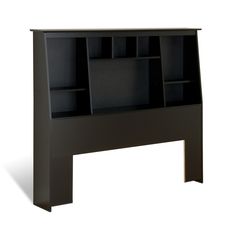 an image of a black bookcase with shelves on it's sides and no doors