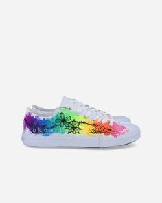 Our designs are hand painted on high quality KOKO ART branded canvas shoes with waterproof fabric paint, which is then sealed and heated to ensure the longevity of the colours. Our products are also machine washable at 30 degrees. The main design is only painted on the outer side of each shoe. The inner sides are decorated with watercolour/textured shading or they are left blank white. This is left to the artist based on what goes best with the chosen design. Each design can be fully customised. You can tell us in the design description box or you can upload a file with the exact customisation you wish. For example you can change the colour theme, swap a character or a portrait to your own choosing etc. You can also choose any of the four shoe styles below. Colourful laces are not included The Chosen, Color Themes, Waterproof Fabric