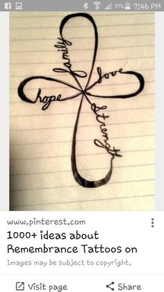 a handwritten cross with the words hope and love on it