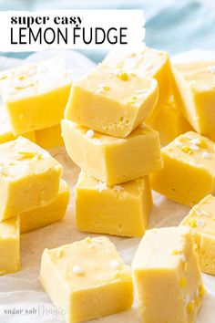 several pieces of yellow cake sitting on top of a white paper towel next to each other