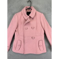 Talbots Wool Blend Pink Pea Coat With Pockets, Fully Lined. Size 8p. Pink Coat Pink Pea Coat Wool Blend Coat Petite Coat Pink Winter Blazer With Double Button Closure, Pink Blazer With Double Button Closure For Winter, Pink Double-breasted Blazer For Winter, Pink Winter Office Outerwear, Collared Pink Outerwear For Work, Pink Collared Outerwear For Work, Tailored Pink Outerwear With Pockets, Tailored Pink Outerwear With Button Closure, Pink Tailored Outerwear With Button Closure