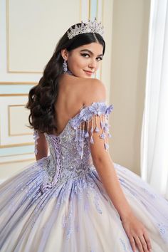 a woman in a ball gown wearing a tiara