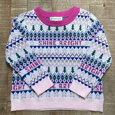 Nwt Holiday Pink Shine Bright Sweater Multicolor Tops For Playwear In Fall, Playful Winter Sweater For Playwear, Fun Winter Playwear Tops, Fun Winter Tops For Playwear, Bright Sweater, Fox Sweater, Peplum Sweater, Fair Isle Cardigan, Girls Holiday