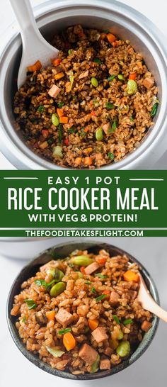 rice cooker meal with veggies and protein