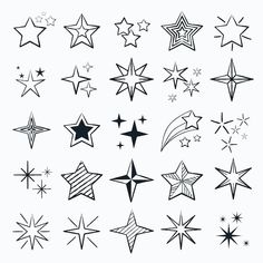 black and white stars are arranged in the shape of different shapes, sizes and colors