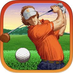 a man in an orange shirt swinging a golf club at a ball on the grass