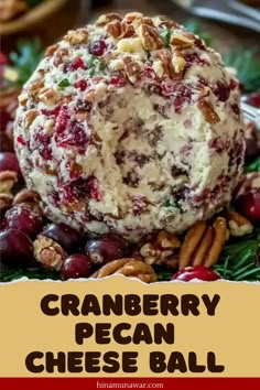 cranberry pecan cheese ball on a platter