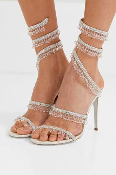 Luxury Crystal Embellished Ankle Strap Sandals, Luxury Embellished Heels With Single Toe Strap, Luxury Stone Embellished Sandals For Formal Occasion, Snake Coiled, High Heel Gladiator Sandals, Shoes Closet, Rene Caovilla Shoes, Gladiator High Heels, 30th Bday