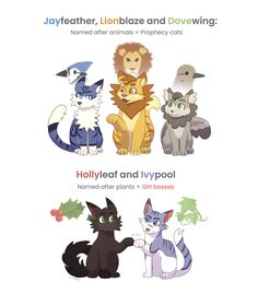 four different types of cats with names on them