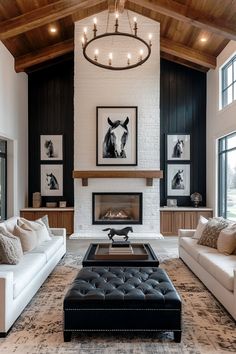 15+ Fresh Shiplap Wall Concepts to Refresh Your Living Room - H.M.G Grey Shiplap Fireplace Wall, White Vs Black Fireplace, Vaulted Shiplap Ceiling Living Room, White Washed Brick Fireplace With Mantle, Living Room Wall Fireplace, Black Living Room Fireplace, Black Wall Family Room, Brick Fireplace With Black Shiplap