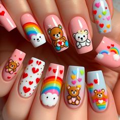 Teddy Nail Art, Yeri Mua, Disney Acrylic Nails, Curly Hair Drawing, Cute Nail Art Designs, Cartoon Wallpaper Iphone, Glam Girl, Cute Nail Art, Emoji Wallpaper