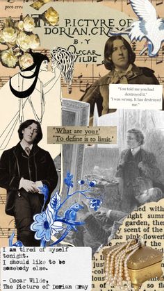 collage of images with words and pictures on them, including an image of a woman's face