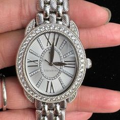 Judith Ripka Stainless Steel Watch, With Cz Set Crown, And Cz Accents On Dial And On Bezel. In Excellent Condition. Watch Was Recently Taken In To Jeweler To Be Checked And Battery Changed Out. Judith Ripka, Dress Watch, Steel Watch, Stainless Steel Watch, Accessories Watches, Crown, Women Accessories, Stainless Steel, Silver