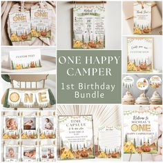 one happy camper 1st birthday bundle with bear theme and baby's first birthday pictures