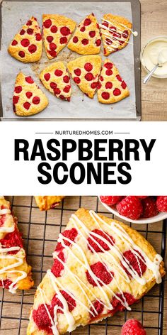 raspberry scones on a cooling rack with strawberries