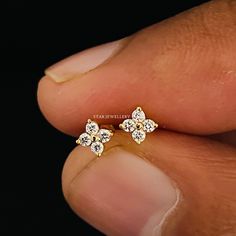 "ITEM SPECIFICATION 4 Stone Genuine Diamond Stud, 14K Gold Earring, Nose Tragus Lobe Stud, Cluster Diamond Flatback Pin, External Threaded Pin, Piercing Jewelry PRODUCT DETAILS Diamond Shape : Round Cut Diamond Pcs. : 4 Diamond Carat : 0.05 & 0.10 Ct Diamond Clarity : VVS-VS Diamond Color : G-H Setting Type : Prong Post Length : Default Post Length will be 6 mm Metal Customization: Yellow Solid Gold - White Solid Gold - Rose Solid Gold (10K-14K-18K) Metal Purity - 14K Style - Mention details are Diamond Ear Studs Women, White Stones Earrings Gold, Stone Tops Gold, Tops Earrings Gold, Diamond Tops Earrings, Earrings Studs Diamond, Single Diamond Earrings, Diamond Earrings Indian, Beaded Wedding Jewelry