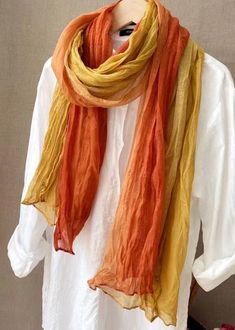 DIY Orange Wrinkled Autumn Cotton ScarfMade of fine Cotton 70%, Linen 30%.Measurement: 170cm/66.3" * 60cm/23.4". Matches easily with daily hairstyle, dresses & Shirts Diy Scarf, Daily Hairstyles, Fashion 2024, Cotton Scarf, Diy Shirt, Orange Color, New Fashion, Orange, Hair Styles