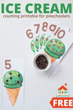 ice cream counting printables for preschoolers to practice counting numbers with the number five