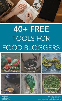 the cover of 40 + free tools for food bloggers, including books and notebooks