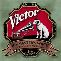 a sign with a dog on it that says victory his master's voice victoria machine co