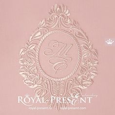 the royal presnt logo is displayed on a pink background with an ornate frame