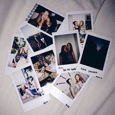 several polaroid photos are arranged on a bed sheet with the words, i'm not my good friend