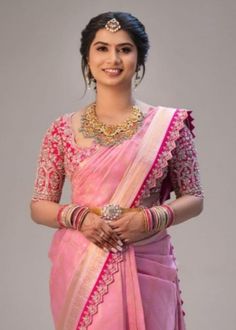 Latest Pastel Pattu Sarees, Half Saree Blouse Work Designs, Gruhapravesham Sarees, Full Hands Blouse Designs For Saree, Half Saree Color Combinations, Pink Pattu Saree, Pattu Lehenga Half Saree, Saree Necklace, Mini Outfits