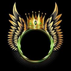 a gold crown with wings on it and a green ring in the middle is surrounded by an emerald colored diamond